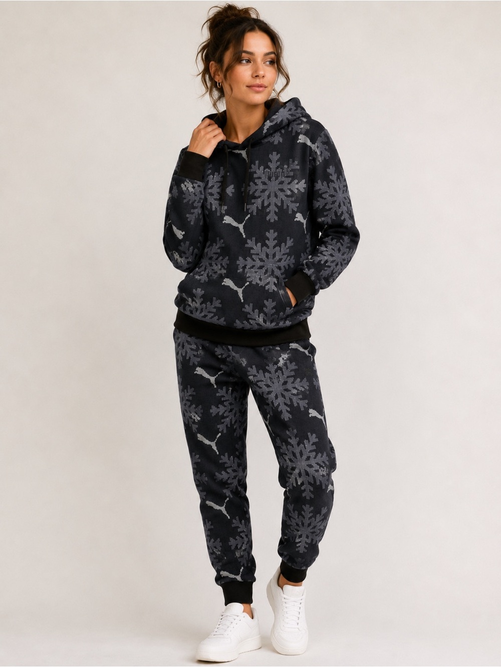 Matching Set! Puma Black & Gray Snowflake Hoodie and Jogger Set